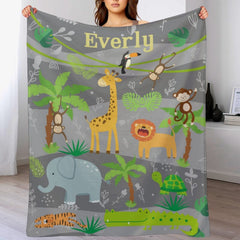 Livraison gratuite✈️Nom personnalisé Couverture pour bébé personnalisée-Thème Jungle