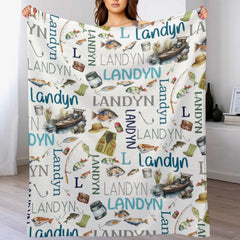 Free Shipping✈️Personalized Name Blanket Baby Blanket- Fishing Blanket - Name Pattern - Fishing