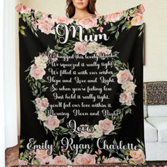 Custom Kids Name Floral Blanket - Gifts for Mom on Mother's Day - joliny