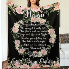 Custom Kids Name Floral Blanket - Gifts for Nana on Mother's Day - joliny