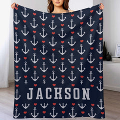 Free Shipping✈️Nautical Anchor and Heart Name Custom Blanket