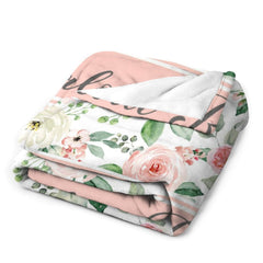 Free Shipping✈️Personalized Pink Floral Rose Custom Name Baby Blanket