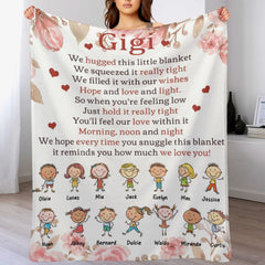 We Hugged This Little Blanket - Up To 14 Kids - Personalized Blanket - Birthday Mother's Day Gift For Grandma, Nana, Mom - Gift From Grandkids