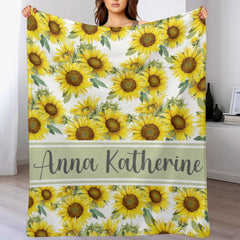 Free Shipping✈️Sunflower Floral Personalized Name Baby Blanket