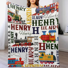 Free Shipping✈️Personalized Train Themed Name Baby blanket