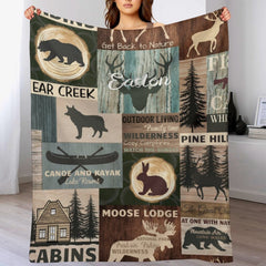 Free Shipping✈️Personalized Woodland Deer and Bear Baby Blanket with Name