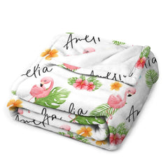 Free Shipping✈️Flamingo Baby Swaddle Personalized Baby Girl Blanket - Custom Name Blanket - Baby Shower Gift Blanket