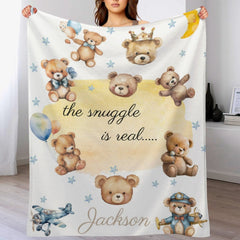 Custom Bear Pattern Baby Blanket with Name