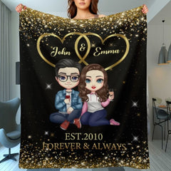 Doll Couple Sitting Gift For Him For Her Personalized Fleece Blanket - joliny