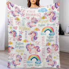 Free Shipping✈️Rainbow Unicorn Baby Name Blanket