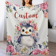 Livraison gratuite✈️Nom personnalisé nom pingouin couverture douce en peluche légère couverture