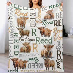 Free Shipping✈️Personalized Name Blanket - Highland Cow Blanket - Personalized Baby Blanket