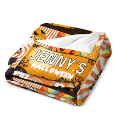 Free Shipping✈️Personalized Halloween Orange Pattern Custom Name Baby Blanket