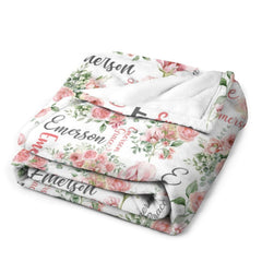 Livraison gratuite✈️Pink Floral Baby Name Couverture, Couverture personnalisée pour bébé fille, Couverture rose rose, Cadeau pour fille nouveau-née