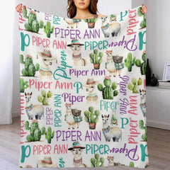 Free Shipping✈️Personalized Cactus Llama Girl Name Blanket