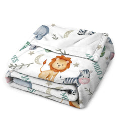 Free Shipping✈️Safari Animals Personalized Baby Name Blanket