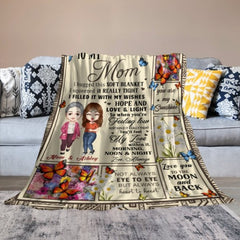 Feel My Love Within Hugging Cartoon Mom Daughter Flower Butterfly Personalized Fleece Blanket - joliny