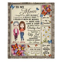 Feel My Love Within Hugging Cartoon Mom Daughter Flower Butterfly Personalized Fleece Blanket - joliny