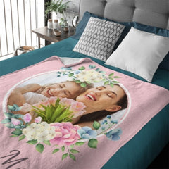 I Love Mom Floral Photo Custom Blanket - joliny