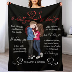 I’d Choose You In A Hundred Lifetimes - Couple Personalized Custom Blanket - Gift For Husband Wife, Anniversary - joliny