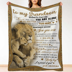 Lion Custom Name Blanket - Gift for Grandson - joliny