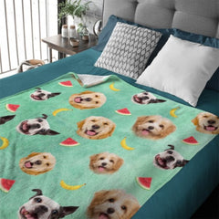 Lovely Pets And Fruit Icons - Personalized Custom Blanket - Upload Image, Gift For Pet Lovers, Christmas Gift - joliny