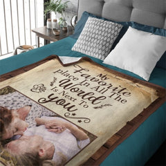 My Favorite Thing Is Staying Next To You - Upload Image, Gift For Couples, Husband Wife - Personalized Blanket - joliny