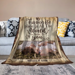 My Favorite Thing Is Staying Next To You - Upload Image, Gift For Couples, Husband Wife - Personalized Blanket - joliny