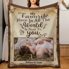 My Favorite Thing Is Staying Next To You - Upload Image, Gift For Couples, Husband Wife - Personalized Blanket - joliny