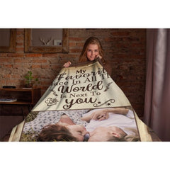 My Favorite Thing Is Staying Next To You - Upload Image, Gift For Couples, Husband Wife - Personalized Blanket - joliny