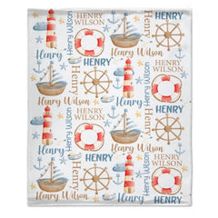 Name Custom Nautical Baby Blanket – Birthday Memorial Gift - joliny