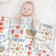 Name Custom Nautical Baby Blanket – Birthday Memorial Gift - joliny