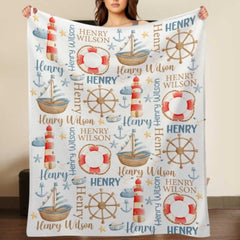 Name Custom Nautical Baby Blanket – Birthday Memorial Gift - joliny