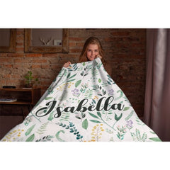 Name Custom Personalized Green Leaf Plant Blanket - Gift for Family and Friends - joliny