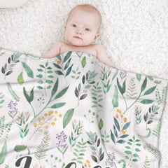 Name Custom Personalized Green Leaf Plant Blanket - Gift for Family and Friends - joliny