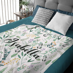 Name Custom Personalized Green Leaf Plant Blanket - Gift for Family and Friends - joliny