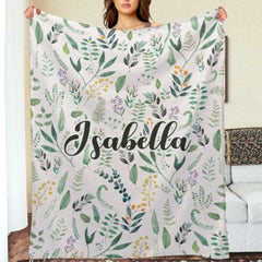 Name Custom Personalized Green Leaf Plant Blanket - Gift for Family and Friends - joliny