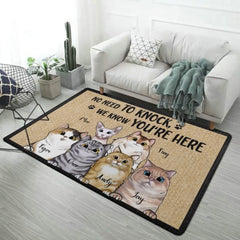 No Need To Knock We Know You're Here Peeking Cat - Funny Personalized Cat Decorative Mat - joliny