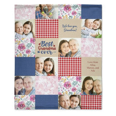 Patchwork Best Mom Grandma Memories Photo Blanket - joliny