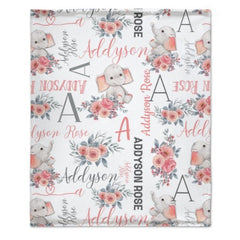 Personalized Custom Name Baby Girl Elephant Blanket - Baby Gift - joliny