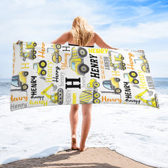 Personalized Name Construction Beach Towel - Gift For Baby Birthday - joliny