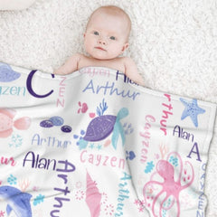 Personalized Sea Animal Blanket - Baby Birthday Gift - joliny