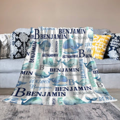 Personalized Sea Animal Whale Blanket - Baby Birthday Gift - joliny