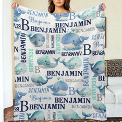 Personalized Sea Animal Whale Blanket - Baby Birthday Gift - joliny