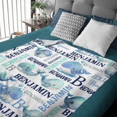 Personalized Sea Animal Whale Blanket - Baby Birthday Gift - joliny