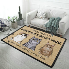 Personalized Welcome to Cat's House - Funny Personalized Cat Decorative Mat, Doormat - joliny