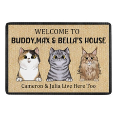 Personalized Welcome to Cat's House - Funny Personalized Cat Decorative Mat, Doormat - joliny