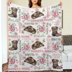 Pink Flower Cowgirl Girl Custom Blanket -Gift for Baby Shower Gift - joliny