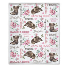 Pink Flower Cowgirl Girl Custom Blanket -Gift for Baby Shower Gift - joliny