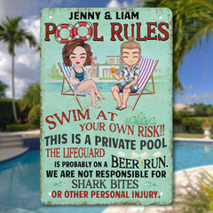 Swim At Your Own Risk - Personalized Metal Sign - Gift For Couples, Husband Wife